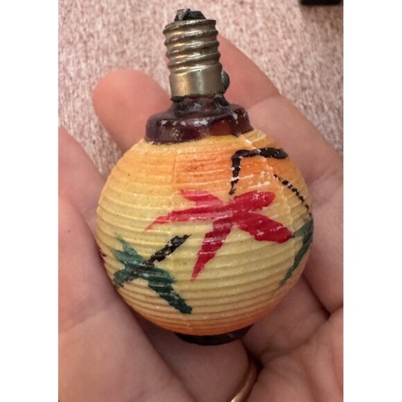 3 Vintage Christmas Light Bulb Figural Milk Glass Painted, Floral, Bird, Green - Picture 7 of 10